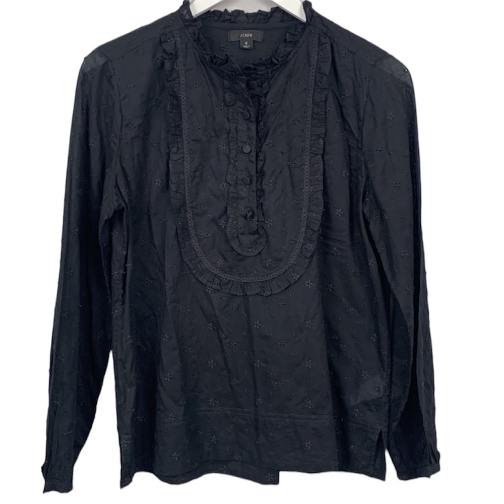 J. Crew Boho Eyelit Embroidered Pointelle Knot Long Sleeve Shirt Top Size Small